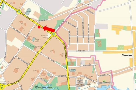 Схема рекламной плоскости по адресу Гордиюк ул., 39, напротив АЗС "Окко", со стороны Северного рынка