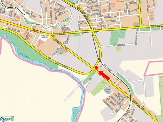 Схема рекламной плоскости по адресу Дубновская ул., 47 / Карпенка-Карого ул., возле АЗС "Amic", "Укрнафта", в центр