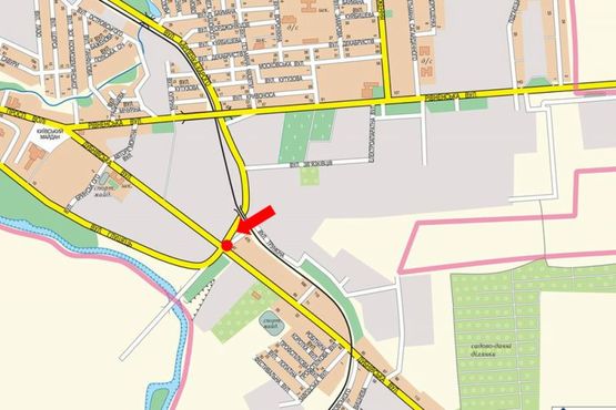 Схема рекламной плоскости по адресу Дубновская ул., 47 / Карпенка-Карого ул., возле АЗС "Amic", "Укрнафта", из центра