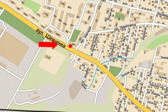 Схема рекламной плоскости по адресу Шевченко ул., 358, возле ТЦ "ВАМ", супермаркета "Сильпо", на светофоре, в центр