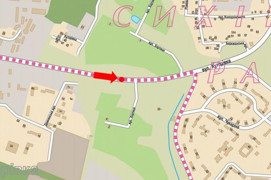 Схема рекламной плоскости по адресу Хуторовка ул., разделитель, возле рынка "Шувар", левый, из центра