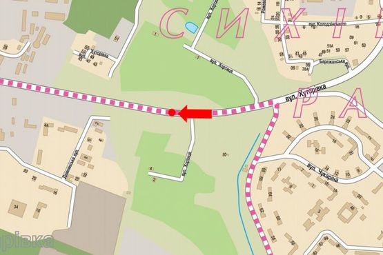 Схема рекламной плоскости по адресу Хуторовка ул., разделитель, возле рынка "Шувар", правый, в центр