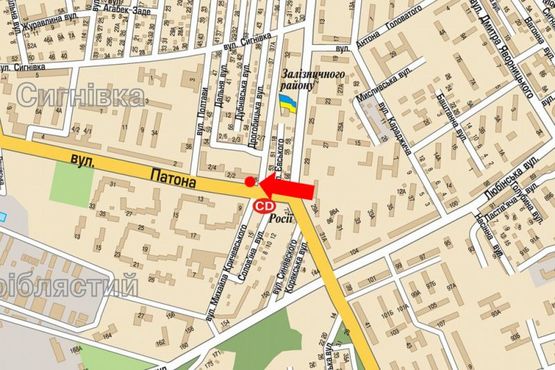 Схема рекламной плоскости по адресу Патона ул., 2/2 / Кричевского ул., в сторону Городоцкая ул.