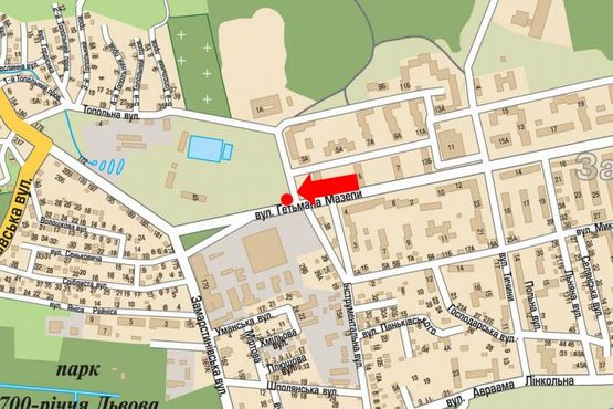 Схема рекламной плоскости по адресу Мазепы ул., 1 / Инструментальная ул., магазин "Инструмент"