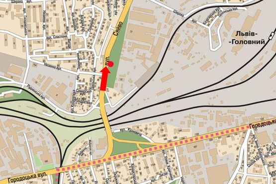 Схема рекламной плоскости по адресу Сяйво ул., со стороны Городоцкой ул., за мостом