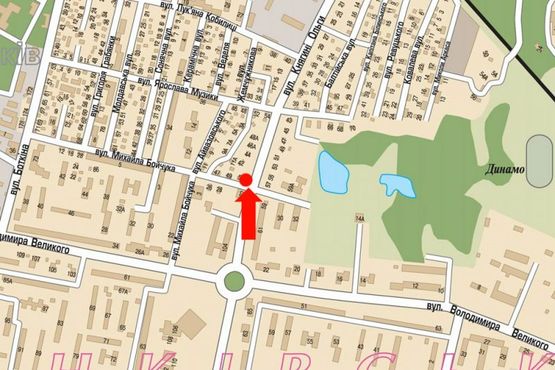 Схема рекламної площини за адресою Княгини Ольги ул., 51 / Бойчука ул., возле остановки, в центр