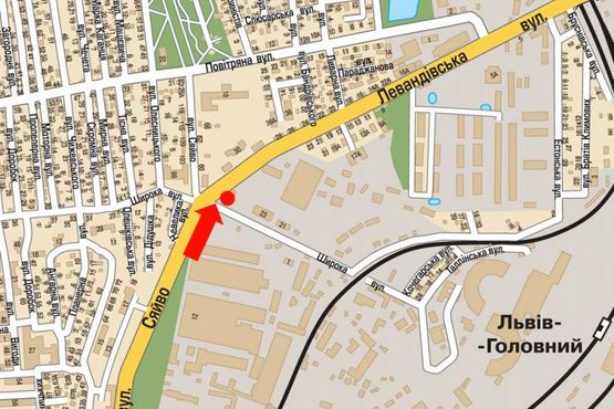 Схема рекламной плоскости по адресу Левандовская ул., 34 / Сяйво ул. / Широкая ул., остановка