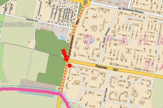 Схема рекламної площини за адресою Кульпарковская ул., 145, из центра, возле ТРЦ "Victoria Gardens"