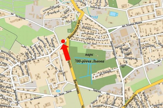 Схема рекламной плоскости по адресу Черновола пр. / Варшавская ул., в сторону ТРЦ "Спартак", левый