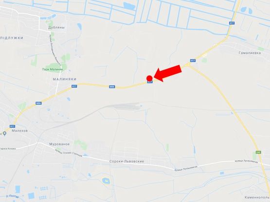 Схема рекламной плоскости по адресу въезд в город со стороны Киева, возле бассейна "Румбамбар", ресторана "Хата Воеводы"