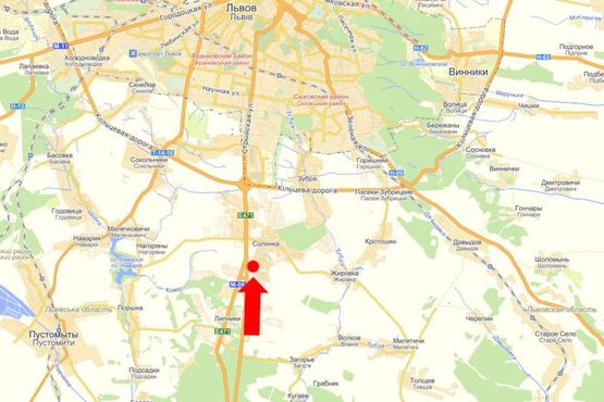 Схема рекламной плоскости по адресу Трасса Львов-Ужгород, въезд в город, возле АЗС "WOG"