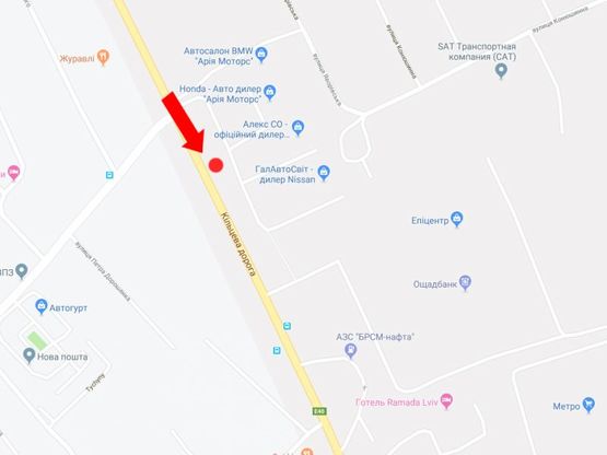 Схема рекламной плоскости по адресу Окружная дорога, с. Зимна Вода, возле супермаркетов "Эпицентр", "METRO", в центр