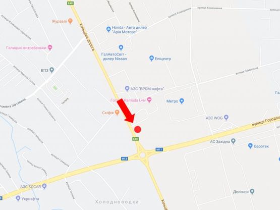 Схема рекламной плоскости по адресу Окружная дорога, с. Зимна Вода, возле супермаркетов "Эпицентр", "METRO", нижний