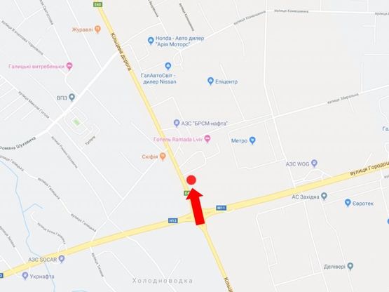 Схема рекламной плоскости по адресу Окружная дорога, с. Зимна Вода, возле супермаркетов "Эпицентр", "METRO", верхний