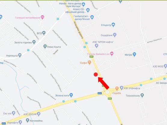 Схема рекламной плоскости по адресу Окружная дорога, с. Зимна Вода, возле супермаркетов "Эпицентр", "METRO", верхний