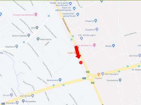 Схема рекламної площини за адресою Окружная дорога, с. Зимна Вода, возле супермаркетов "Эпицентр", "METRO", нижний, левый