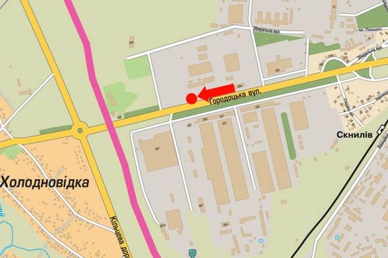 Схема рекламної площини за адресою Городоцкая ул., 288, АЗС "WOG", возле супермаркетов "METRO", "Эпицентр", из центра