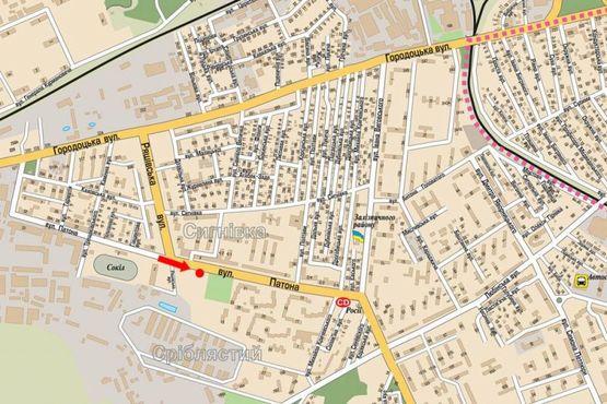 Схема рекламной плоскости по адресу Патона ул., 4, на островке безопасности, АЗС "Окко"