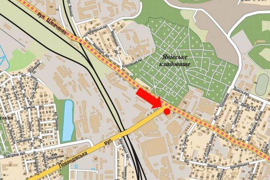 Схема рекламной плоскости по адресу Левандовская ул., 1 / Шевченко ул.