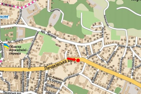 Схема рекламной плоскости по адресу Лычаковская ул., 32, фасад, нижняя, в центр