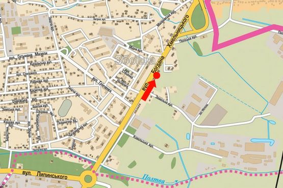 Схема рекламной плоскости по адресу Хмельницкого ул., 214, к рынку "Галицкий перекресток", из центра