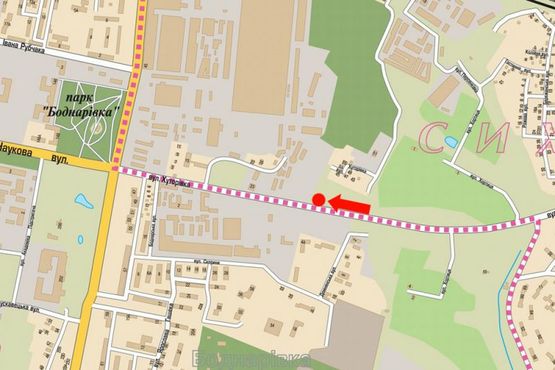 Схема рекламной плоскости по адресу Хуторовка ул., 4, разделитель, напротив оптового рынка "Шувар", в сторону Стрыйской пр., правый