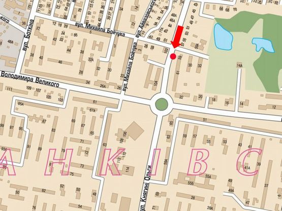 Схема рекламной плоскости по адресу Княгини Ольги ул., 59 / Бойчука ул., из центра