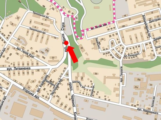 Схема рекламной плоскости по адресу Красной Калины пр., 100м за Листопадной ул., в центр