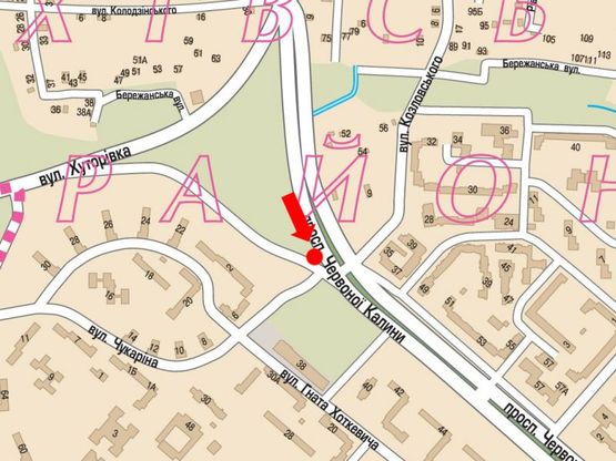 Схема рекламной плоскости по адресу Красной Калины пр. / Чукарина ул., рынок "Шувар", в сторону супремаркета "Арсен"