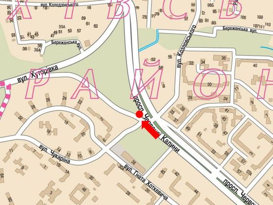 Схема рекламной плоскости по адресу Красной Калины пр. / Чукарина ул., рынок "Шувар", в центр