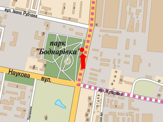 Схема рекламной плоскости по адресу Стрыйская ул., 144, 100м до Научной ул., в центр