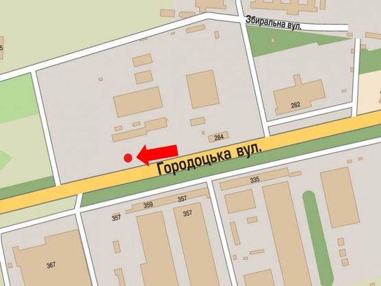 Схема рекламної площини за адресою Городоцкая ул., 288, возле АЗС "WOG", 500м до супермаркетов "Метро", "Эпицентр", из центра