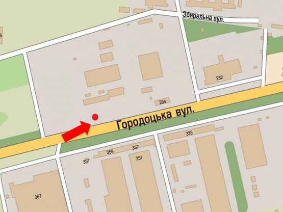 Схема рекламной плоскости по адресу Городоцкая ул., 288, возле АЗС "WOG", 500м до супермаркетов "Метро", "Эпицентр", в центр
