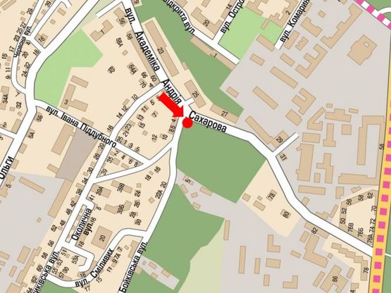 Схема рекламной плоскости по адресу Сахарова ул., 25 / Бойковская ул., возле "Кредобанка"