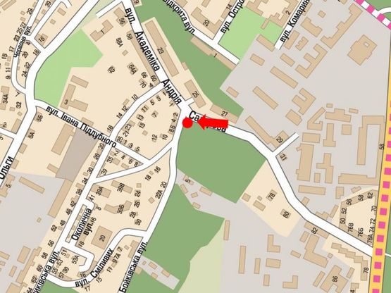 Схема рекламной плоскости по адресу Сахарова ул., 25 / Бойковская ул., возле "Кредобанка"