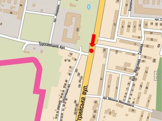 Схема рекламной плоскости по адресу Стрыйская ул., 59 / Трускавецкая ул., разделитель, из центра