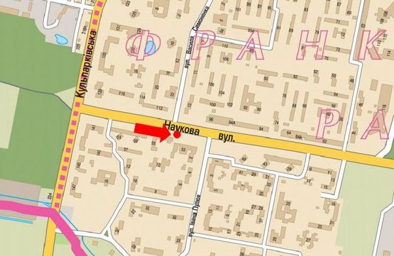 Схема рекламной плоскости по адресу Научная ул., 53, разделитель, возле супермаркета, в сторону Стрыйской ул.