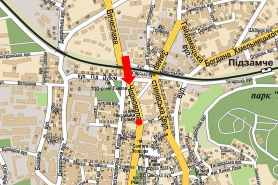 Схема рекламной плоскости по адресу Черновола пр., 31, разделитель, возле клуба "Malevych", в центр