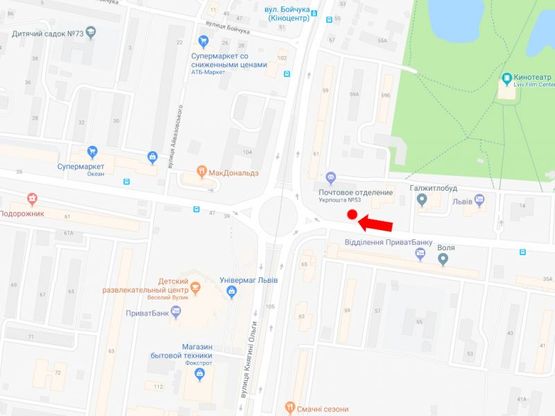 Схема рекламной плоскости по адресу Великого В. ул., 22 - ул. Княгини Ольги (остановка "Владимира Великого"), в сторону ресторона "McDonald's"