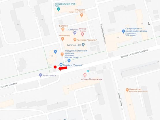 Схема рекламної площини за адресою Мазепы ул., 13б - ул. Орлика, (ост. "Орлика"), супермаркет "Сильпо", в сторону ТРЦ "Спартак"