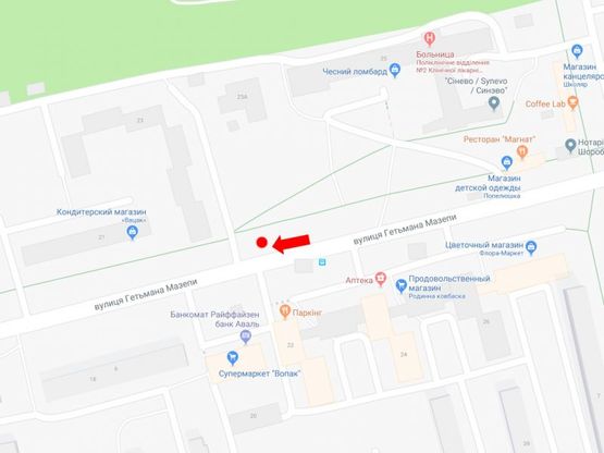 Схема рекламной плоскости по адресу Мазепы ул., 25 (ост. "Больница скорой помощи"), в сторону ТРЦ "Спартак", ул. Замарстыновской