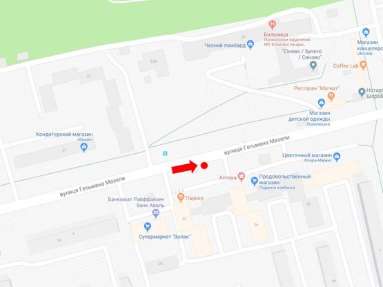 Схема рекламной плоскости по адресу Мазепы ул., 22 (ост. "Больница скорой помощи"), в сторону ул. Миколайчука