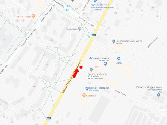 Схема рекламной плоскости по адресу Хмельницкого ул., 212 (ост. "Скейт-парк"), из центра