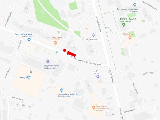Схема рекламной плоскости по адресу Вашингтона ул., 21 (ост. "Метро-2"), напротив супермаркета Metro, в сторону ул. Зеленой