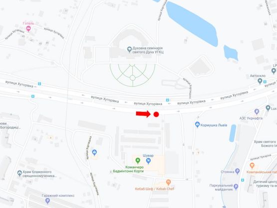 Схема рекламної площини за адресою Хуторовка ул., 4 (ост. "Духовная семинария"), напротив рынок "Шувар", в сторону ул. Стрыйская