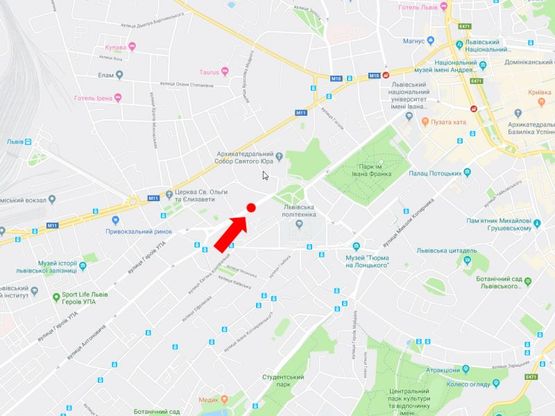 Схема рекламной плоскости по адресу Митрополита Андрея ул., 10, разделитель, район Политеха, в сторону Святого Юра пл.