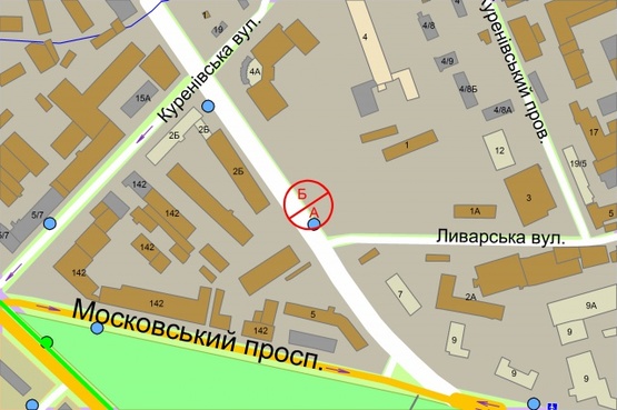 Схема рекламной плоскости по адресу Скляренка Семена / Ливарська (рух в напрямку до центру міста, ліворуч)