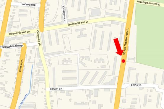 Схема рекламної площини за адресою 50-летия Победы пр., возле "Рижского" рынка