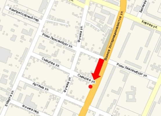 Схема рекламної площини за адресою Интернационалистов ул. / ул. Сырцова