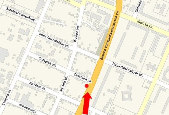 Схема рекламної площини за адресою Интернационалистов ул. / ул. Сырцова